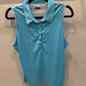 Callaway Women's Sleeveless Polo Tank Top in Aqua Blue